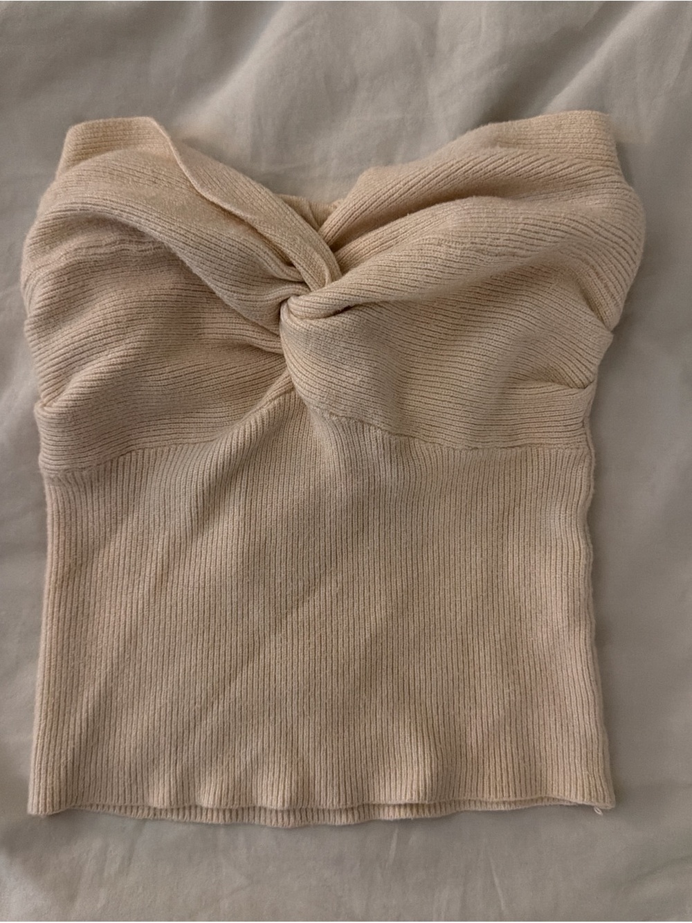 Strapless Twist Ribbed Camisole in Cream